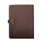 Large Leather Portfolio in Chestnut, back view showing the riveted strap anchor