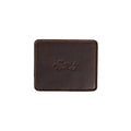 Leather Coaster Set in Dark Coffee Brown, single square coaster with embossed Saddleback logo, top view