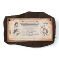 Printed SBL Gift Certificate with vintage illustrated design riveted onto a dark brown leather hide