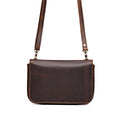 Magnetic Fold Over Bag Medium in Dark Coffee Brown, front view with flap closed and shoulder strap