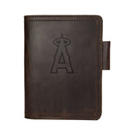 Leather Journal Cover - Los Angeles Angels of Anaheim in Dark Coffee Brown, front cover with embossed Angels halo A logo