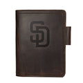 Leather Journal Cover - San Diego Padres in Dark Coffee Brown, front cover with embossed Padres SD logo and pen loop