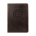 Leather Portfolio - Chicago Cubs in Dark Coffee Brown, front cover with embossed Cubs bullseye logo