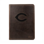 Leather Portfolio - Cincinnati Reds in Dark Coffee Brown, front cover with embossed wishbone C logo