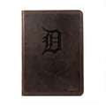 Leather Portfolio - Detroit Tigers in Dark Coffee Brown, front cover with embossed Old English D logo