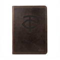 Leather Portfolio - Minnesota Twins in Dark Coffee Brown, front cover with embossed TC logo