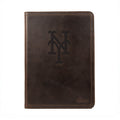 Leather Portfolio - New York Mets in Dark Coffee Brown, front cover with embossed NY logo
