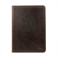 Leather Portfolio - New York Yankees in Dark Coffee Brown, front cover with embossed interlocking NY logo