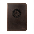 Leather Portfolio - Seattle Mariners in Dark Coffee Brown, front cover with embossed compass rose logo