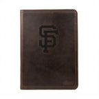 Leather Portfolio - San Francisco Giants in Dark Coffee Brown, front cover with embossed SF logo
