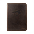 Leather Portfolio - Toronto Blue Jays in Dark Coffee Brown, front cover with embossed blue jay head logo