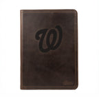 Leather Portfolio - Washington Nationals in Dark Coffee Brown, front cover with embossed curly W logo