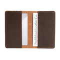Boston Red Sox Leather Business Card Holder in Dark Coffee Brown opened flat with cards in both inner pockets