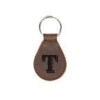 Leather Keychain in Dark Coffee Brown with embossed Texas Rangers T logo and silver key ring