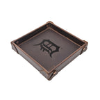 Detroit Tigers Leather Valet Tray in Dark Coffee Brown with riveted corners and embossed Old English D logo