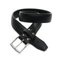 Leather Tow Belt in Black with stainless steel buckle and screw-post keeper, coiled
