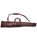 Shotgun Sleeve in Chestnut, side view with buckled pocket, carry handle and shoulder strap