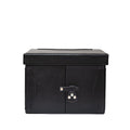 Churchill Case in Raven Black, closed front view showing the lid and latched double doors