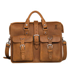 Flight Bag Leather Briefcase - Los Angeles Angels of Anaheim in Tobacco, front view with embossed team logo