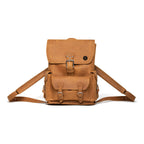 Front Pocket Leather Backpack - Milwaukee Brewers in Tobacco, front view with embossed Brewers logo