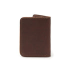 Leather Business Card Holder Wallet in Chestnut, closed and standing upright, back view