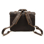 Large Classic Leather Briefcase in Dark Coffee Brown, back view with backpack straps attached