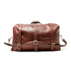 24" Waterbag in reddish brown, front view with three buckle straps, top handle and shoulder strap
