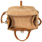 20" Baby Beast Duffle Bag in Tobacco, top view with flap open showing the suede-lined interior