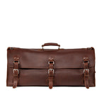 34" Beast Duffle Bag in Chestnut, front view with three buckle straps and top handle