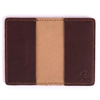Slim Business Card Holder in Chestnut leather opened flat showing two empty inner pockets