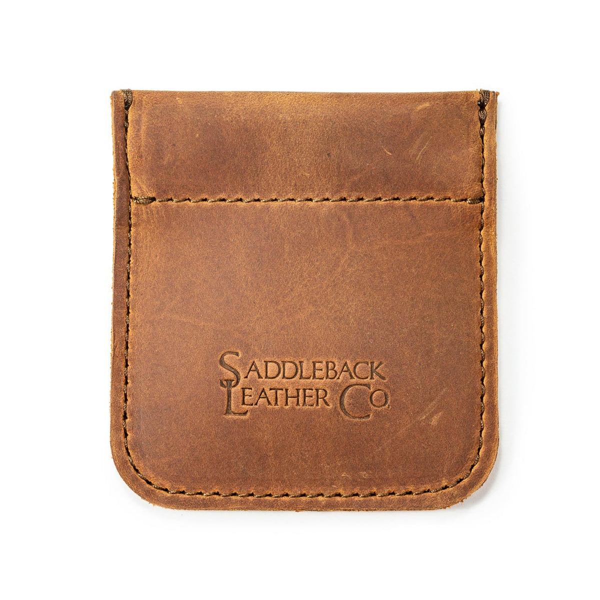Bear Trap Leather Coin Purse in Tobacco, front view with embossed Saddleback Leather Co. logo