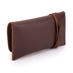 Cash & Receipt Bag in Chestnut, angled back view with wrapped leather tie