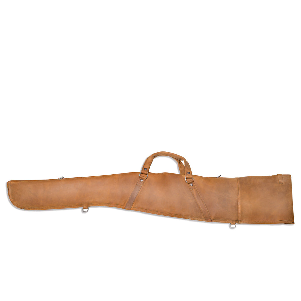 Shotgun Sleeve in Tobacco, back side view with handle straps and D-rings