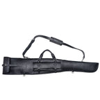 Shotgun Sleeve in Black, side view with buckled pocket, carry handle and shoulder strap