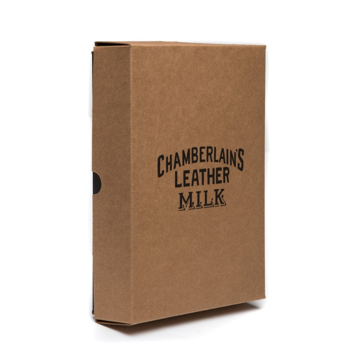 Leather Restoration Kit Chamberlain's Leather Milk, closed kraft gift box with printed logo