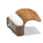 Leather AirPods Pro Case in Dark Coffee Brown with the flap open and the white charging case inside