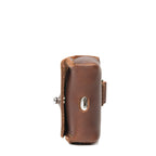 Leather AirPods Pro Case in Chestnut, side view showing the stitched gusset and stud closure