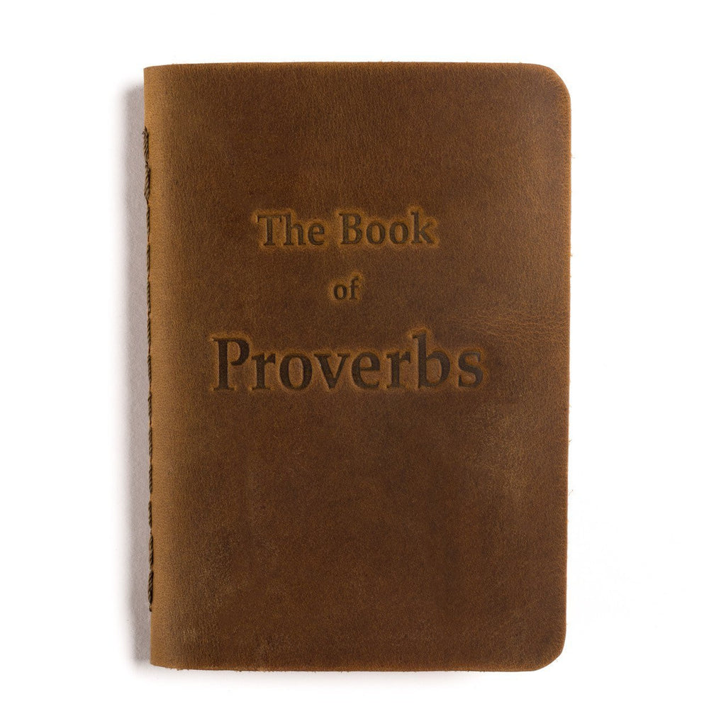 Leather Pocket Bible, Book of Proverbs in Tobacco, front cover with embossed title