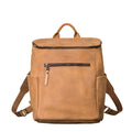All in One Leather Backpack in Tobacco, front view showing zippered pocket, side pockets and straps