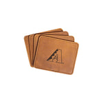 Arizona Diamondbacks Leather Coaster Set in Tobacco, four fanned coasters with embossed diamond-pattern A logo