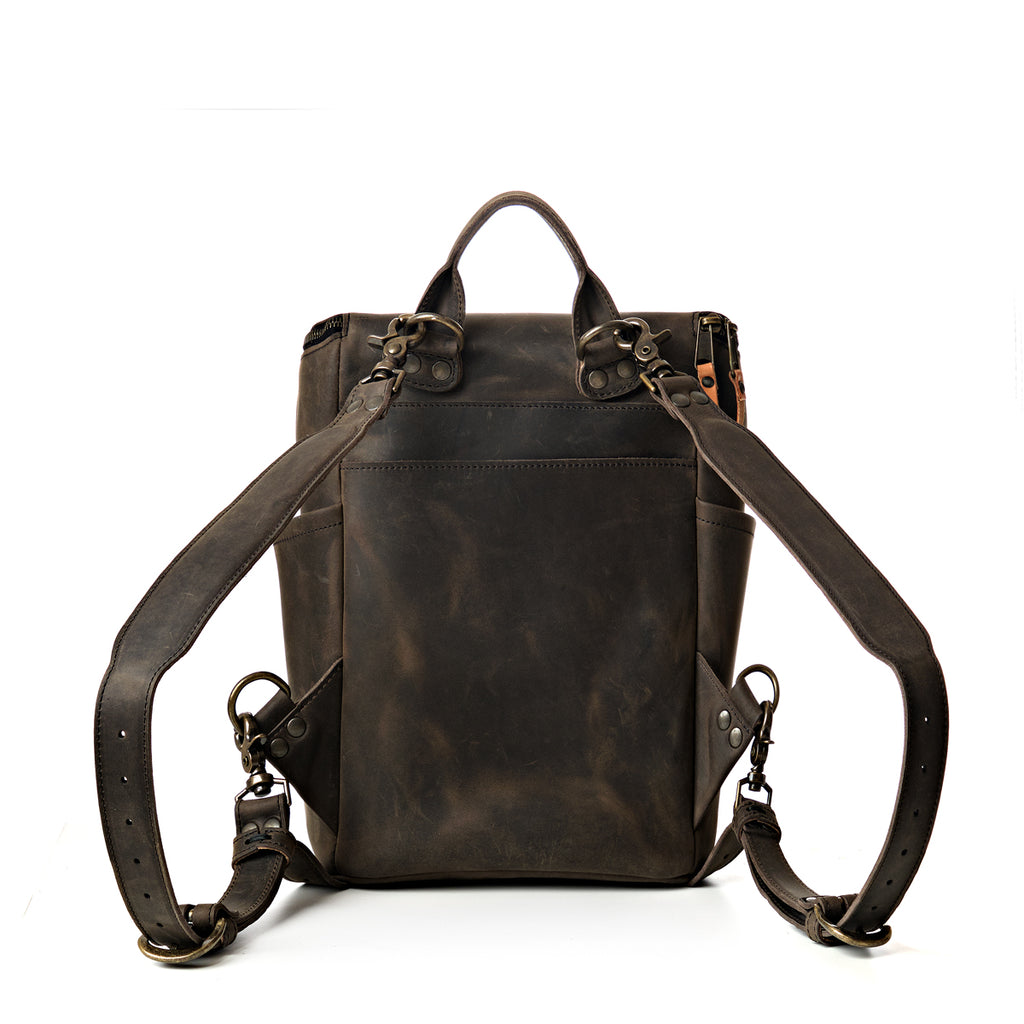 All in One Backpack Medium in Black, back view showing adjustable shoulder straps and clips