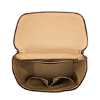 All in One Backpack Medium in Dark Coffee Brown, open top view of empty lined interior with slip pockets