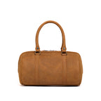 Everyday Barrel Bag in Tobacco, front view with rolled top handles