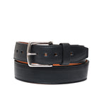 Italian Casual Belt in Pitch Black, rolled front view with silver buckle