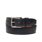 Italian Casual Belt in Raven Black, buckled loop with silver buckle and stitched edges