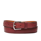 Italian Dress Belt in Oxblood, buckled loop with silver buckle and stitched edges