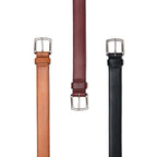 Italian Casual Belt in English Tan, Oxblood and Raven Black hanging side by side