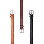 Italian Dress Belt in English Tan, Oxblood and Raven Black hanging side by side