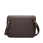 Magnetic Fold Over Bag Large in Dark Coffee Brown, back view with empty rear slip pocket and shoulder strap