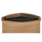 Magnetic Fold Over Bag Medium in Black, flap open showing interior card slots with cards and a phone